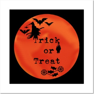 Trick or Treat _ Halloween Witch, Bats, Candy and Orange Moon Posters and Art